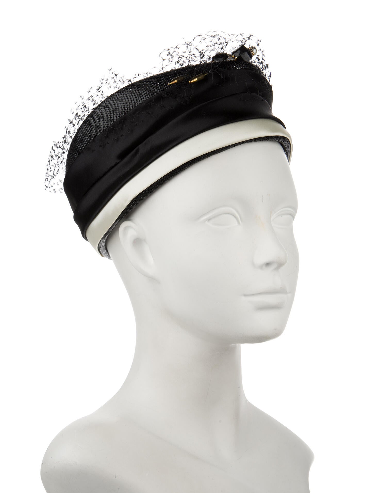 Vintage - Unbranded Black Metallic Mesh Accent Flat Crowned Top Hat