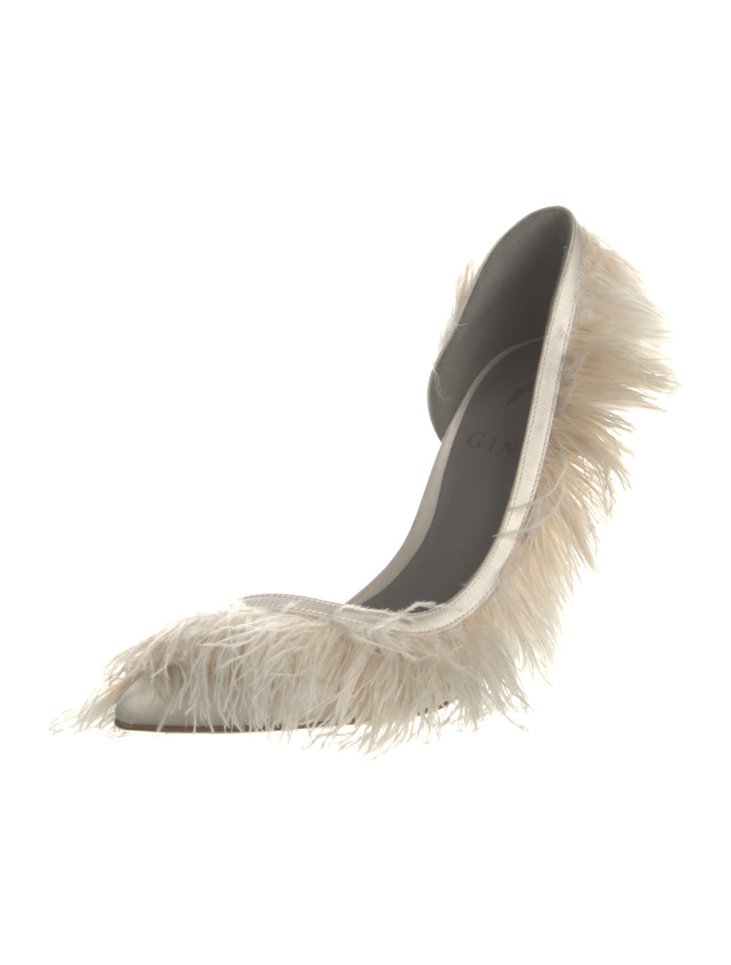 Gina Satin Feather Trim Slingback Pumps