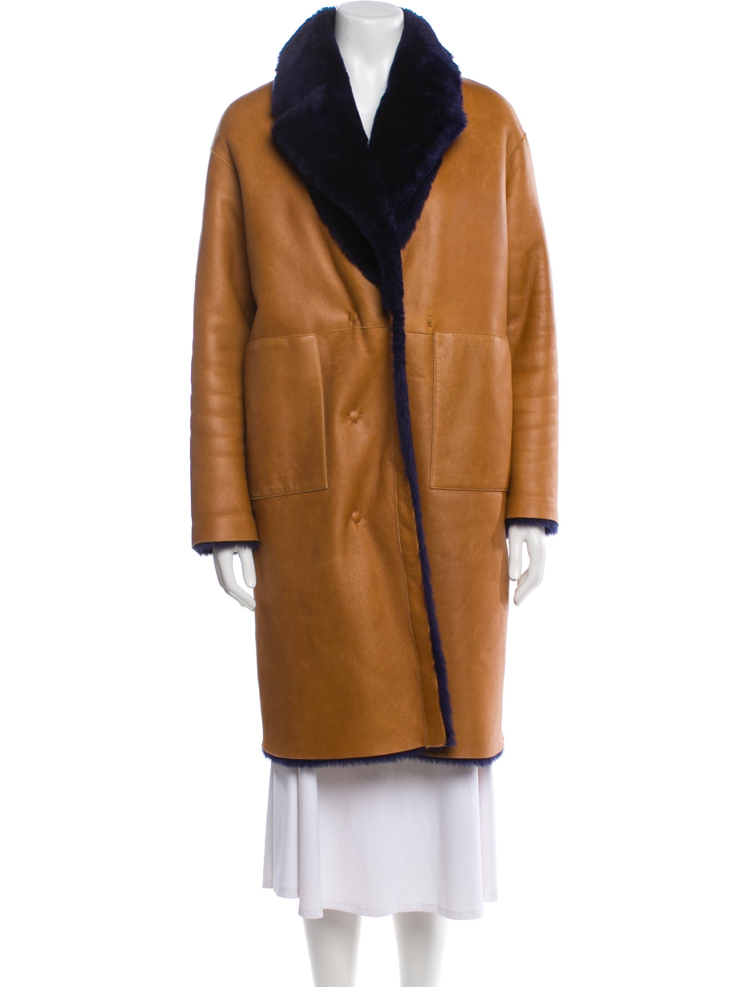 Gerard Darel Shearling Colorblock Pattern Fur Coat