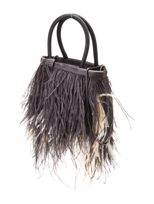 Moo Roo Ostrich Feather Top Handle Bag