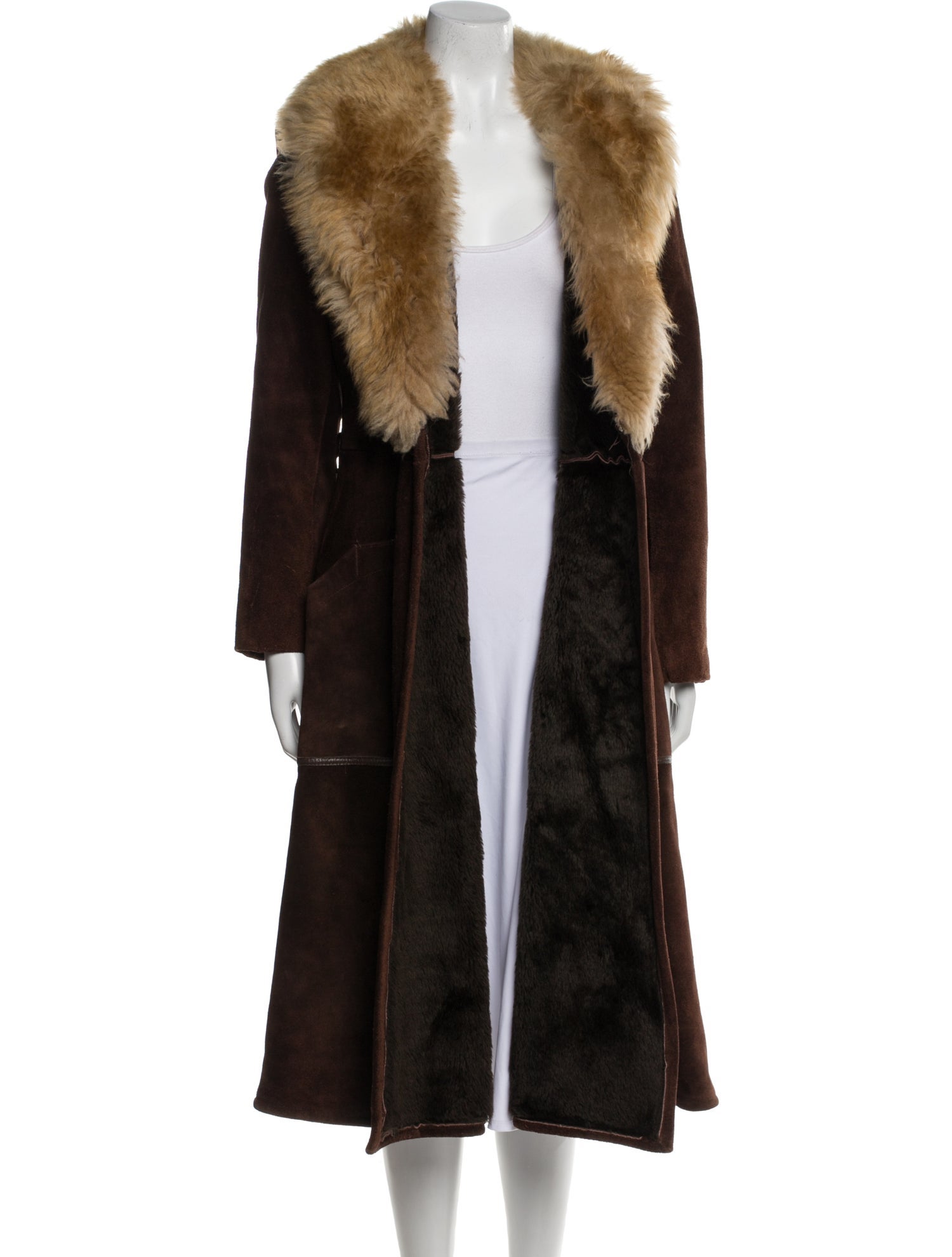 Vintage - Unbranded Shearling Colorblock Pattern Fur Coat