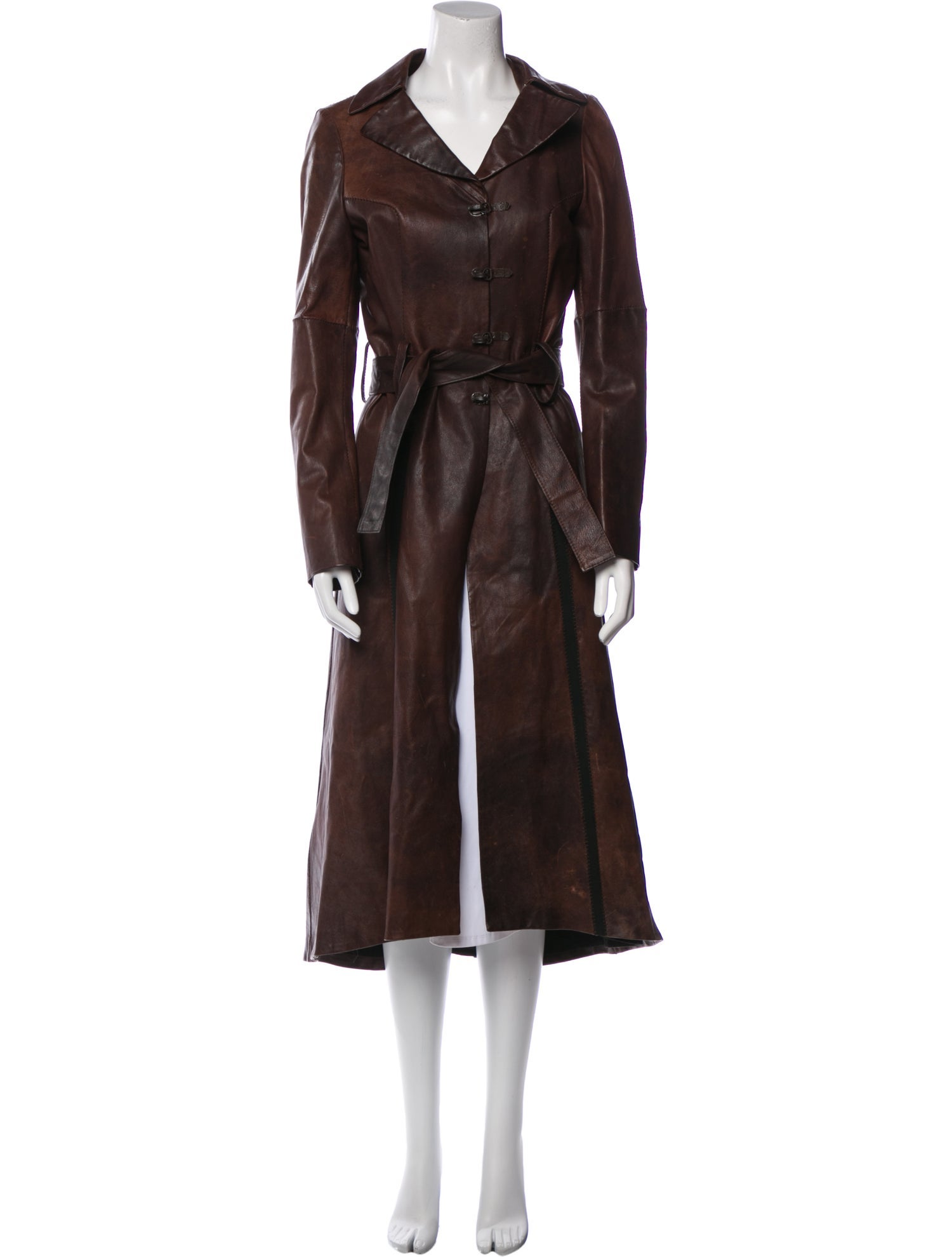 Vintage - Unbranded Camel Leather Trench Coat