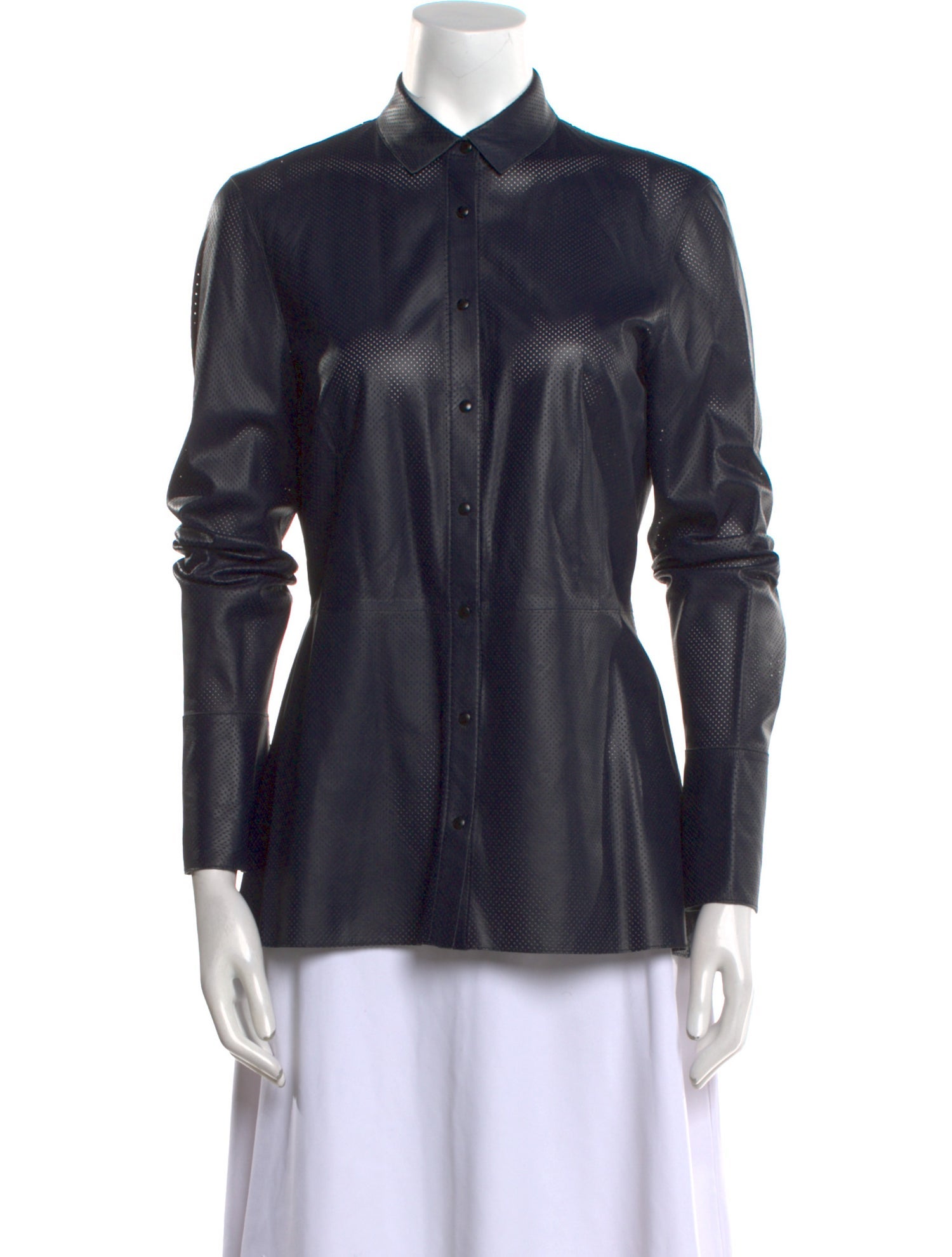 Vintage - Unbranded Leather Long Sleeve Button-Up Top