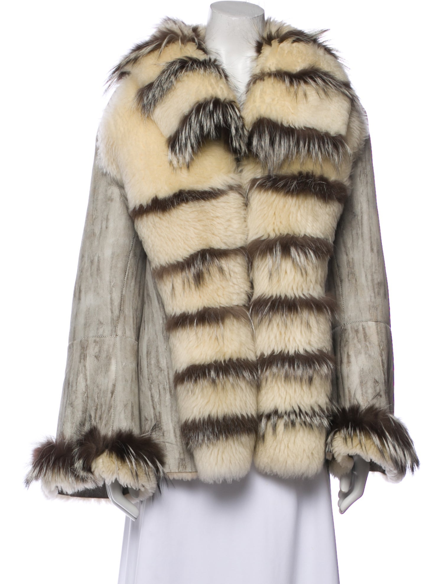 Vintage - Unbranded Striped Faux Fur Coat