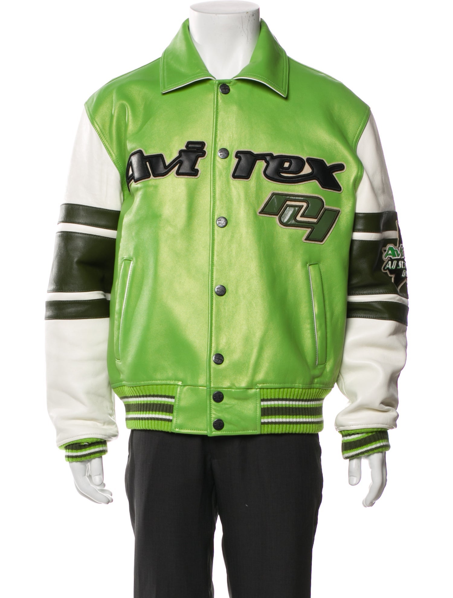 Avirex Lamb Leather Striped Varsity Jacket