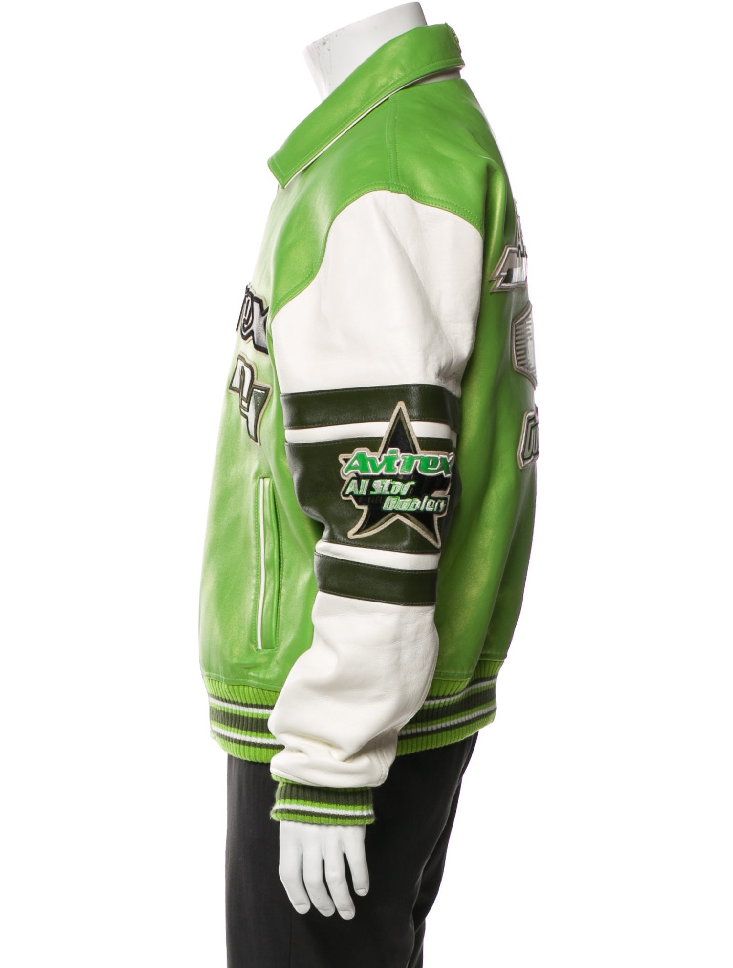 Avirex Lamb Leather Striped Varsity Jacket