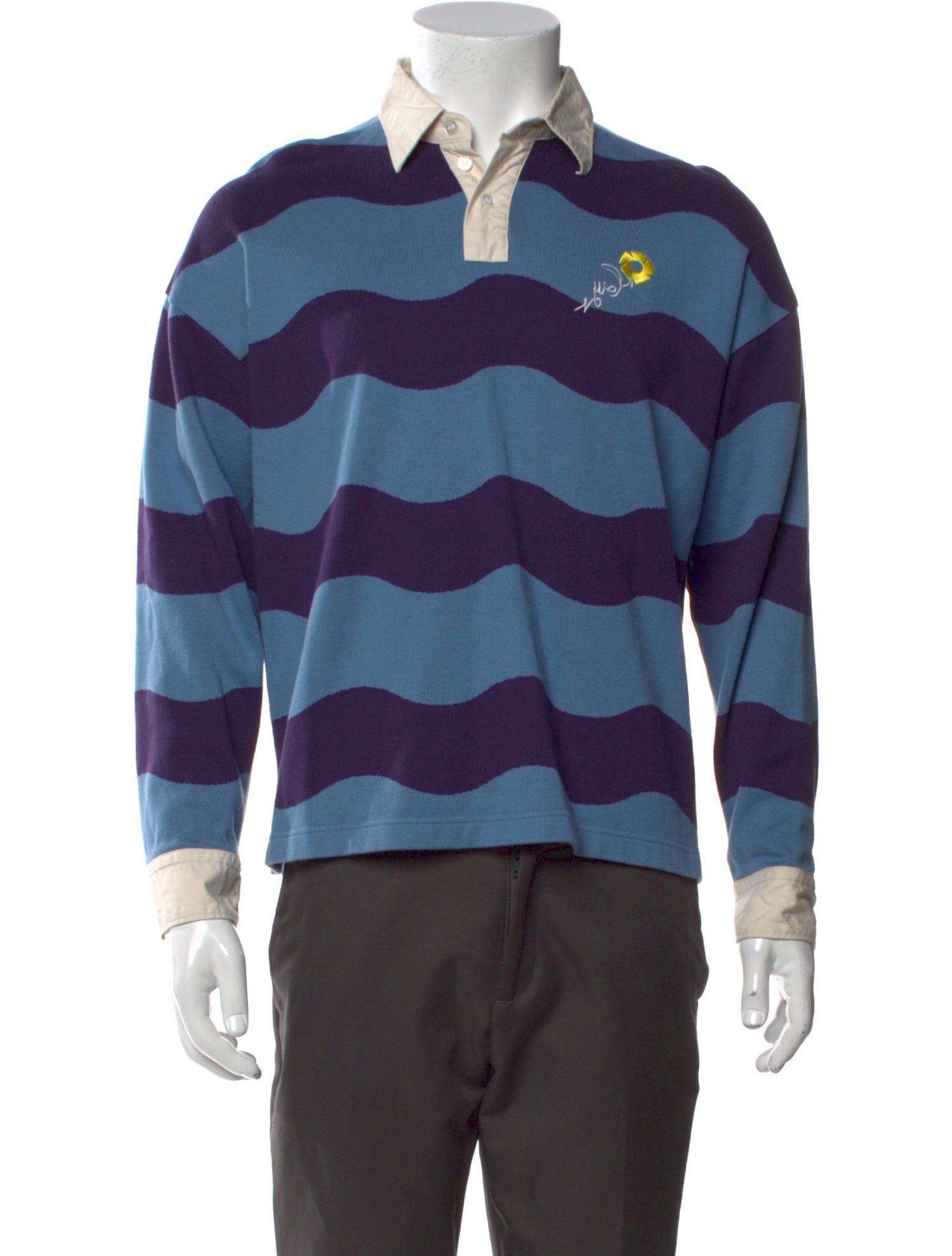 Vowels Colorblock Pattern Collar Polo Shirt