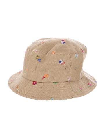 Pre-owned Vowels Embroidered Linen Bucket Hat In Neutral