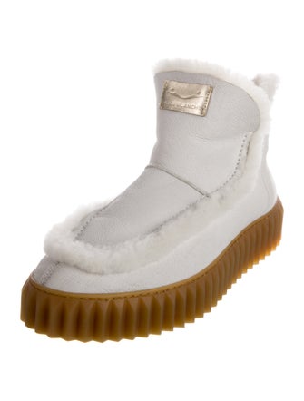 Voile Blanche Leather Fur Trim Lace-Up Boots