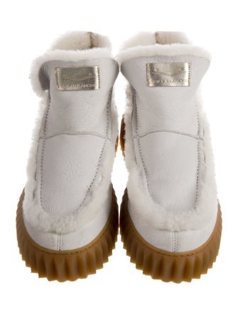 Voile Blanche Leather Fur Trim Lace-Up Boots
