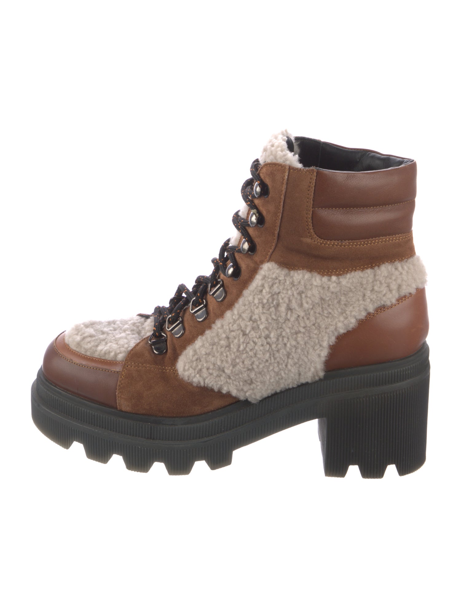 Voile Blanche Leather Colorblock Pattern Combat Boots