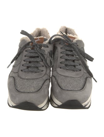 Voile Blanche Suede Leather Trim Embellishment Athletic Sneakers