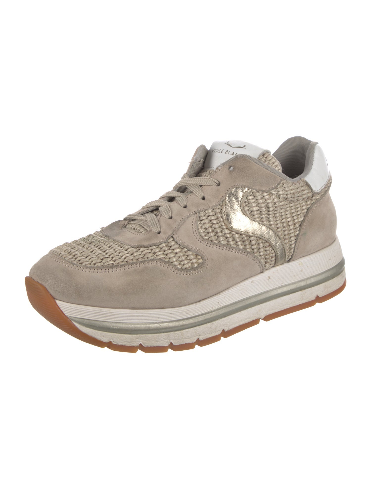 Voile Blanche Suede Leather Trim Embellishment Athletic Sneakers