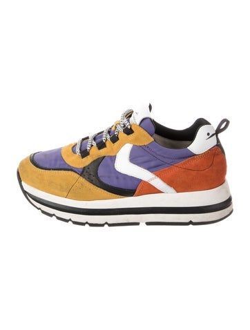 Pre-owned Voile Blanche Suede Colorblock Pattern Chunky Sneakers In Multi