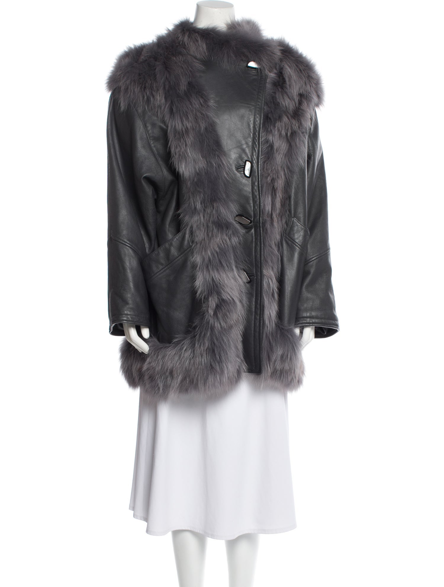 Vera Pelle Leather Floral Print Faux Fur Coat