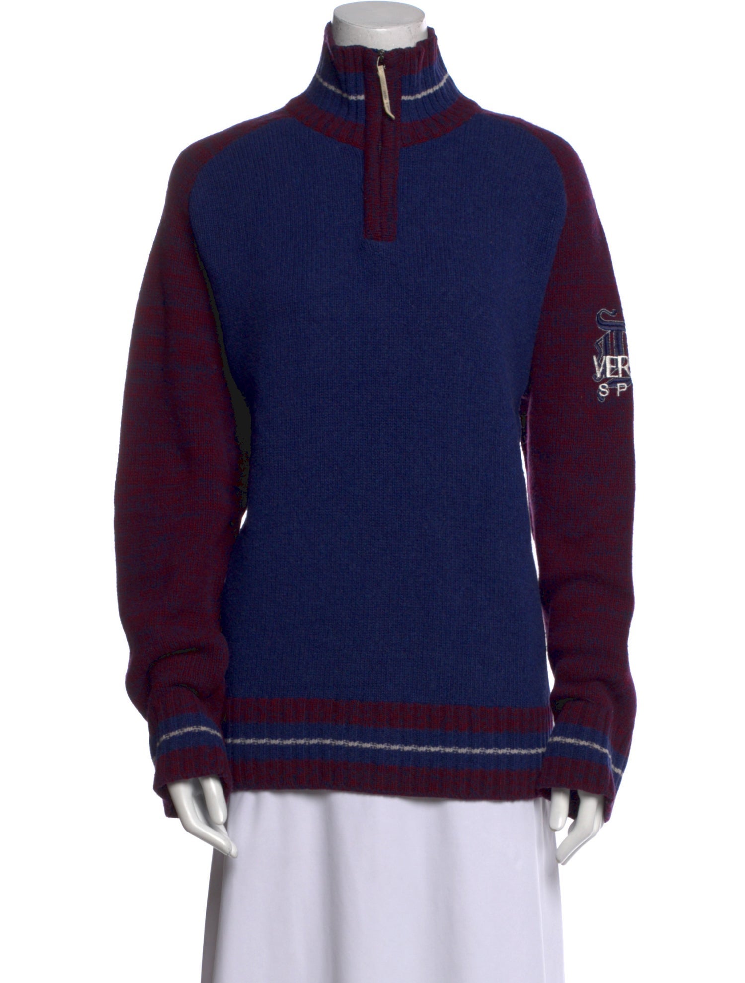 Versace Sport Colorblock Pattern Mock Neck Sweater