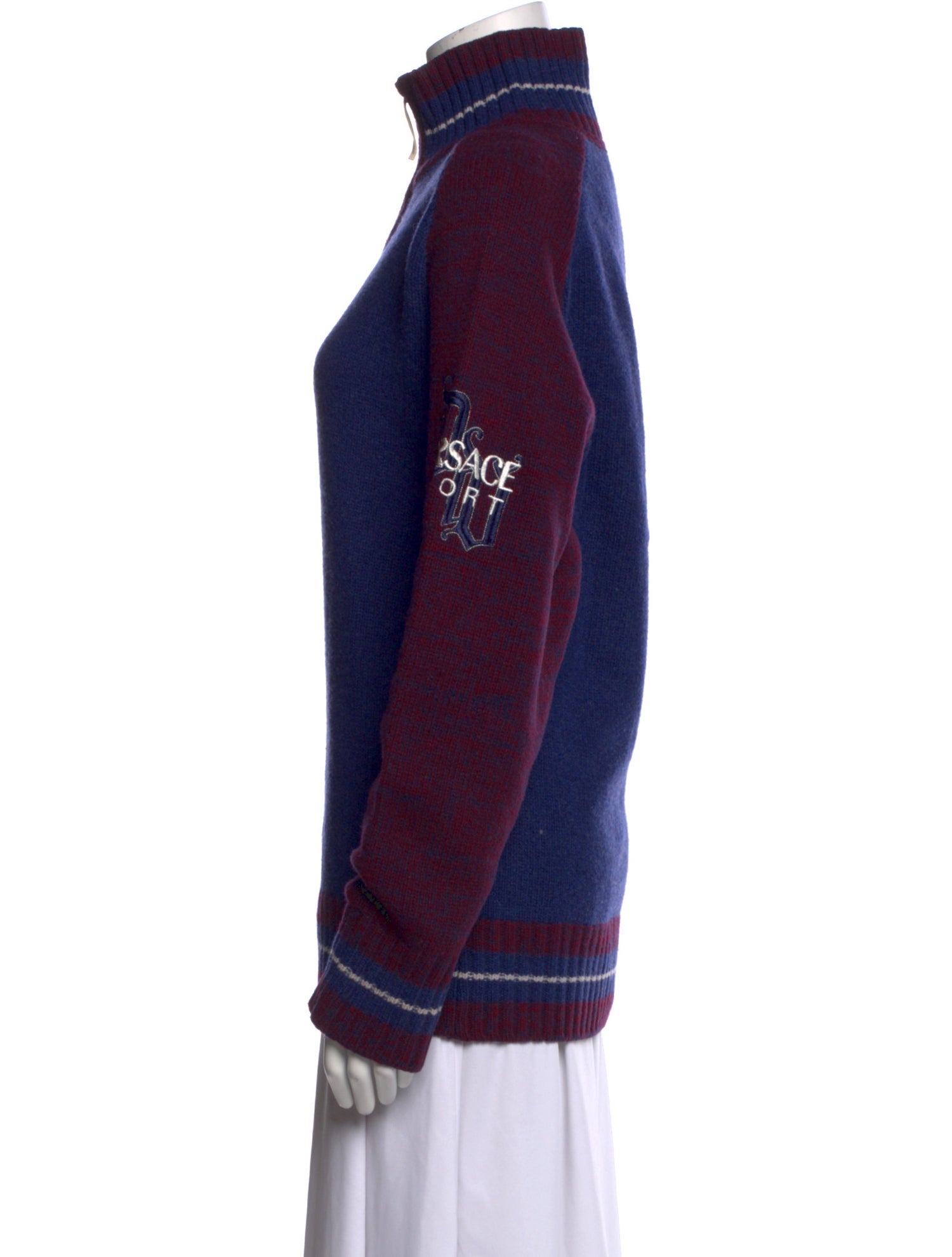 Versace Sport Colorblock Pattern Mock Neck Sweater