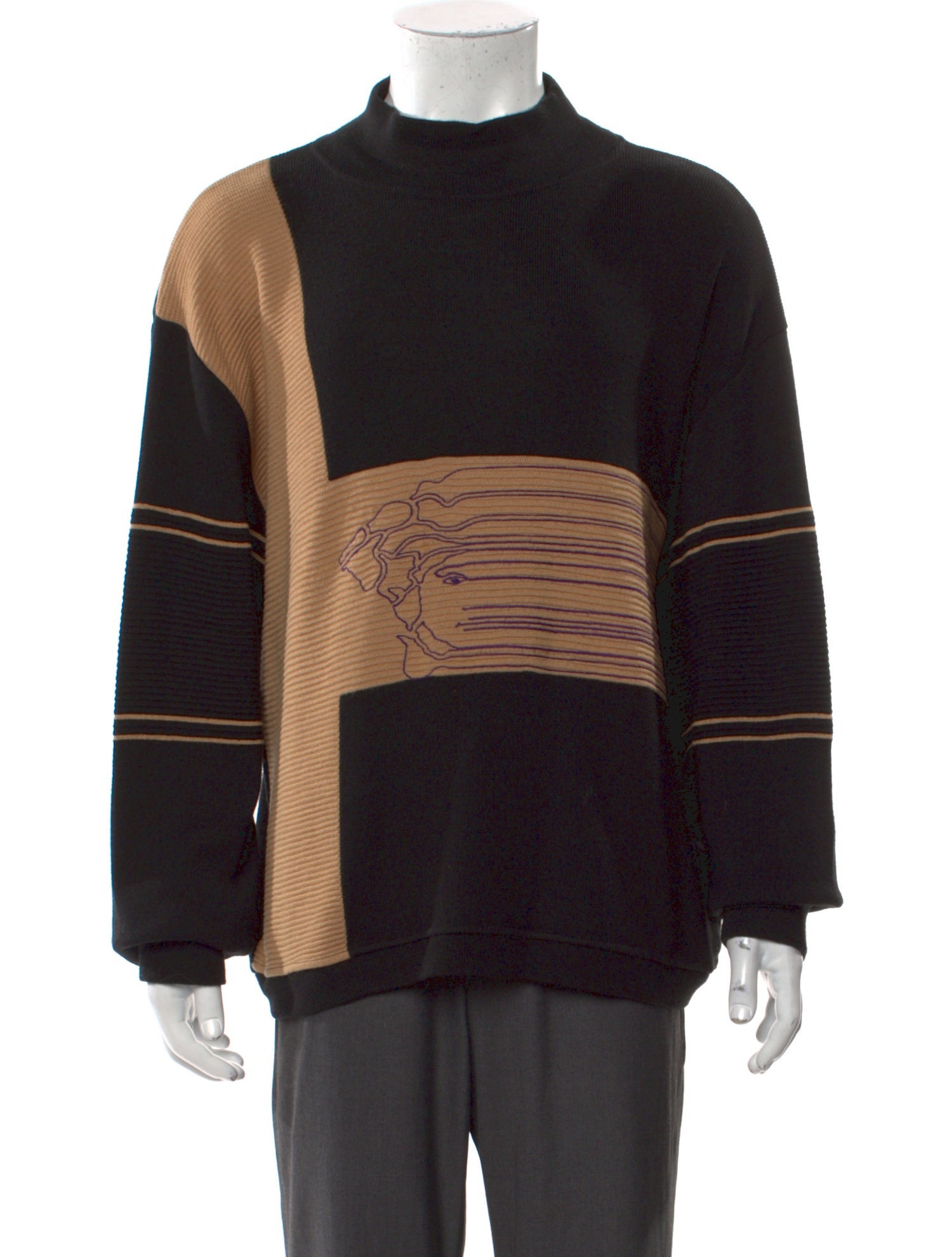 Versace Sport Colorblock Pattern Mock Neck Pullover
