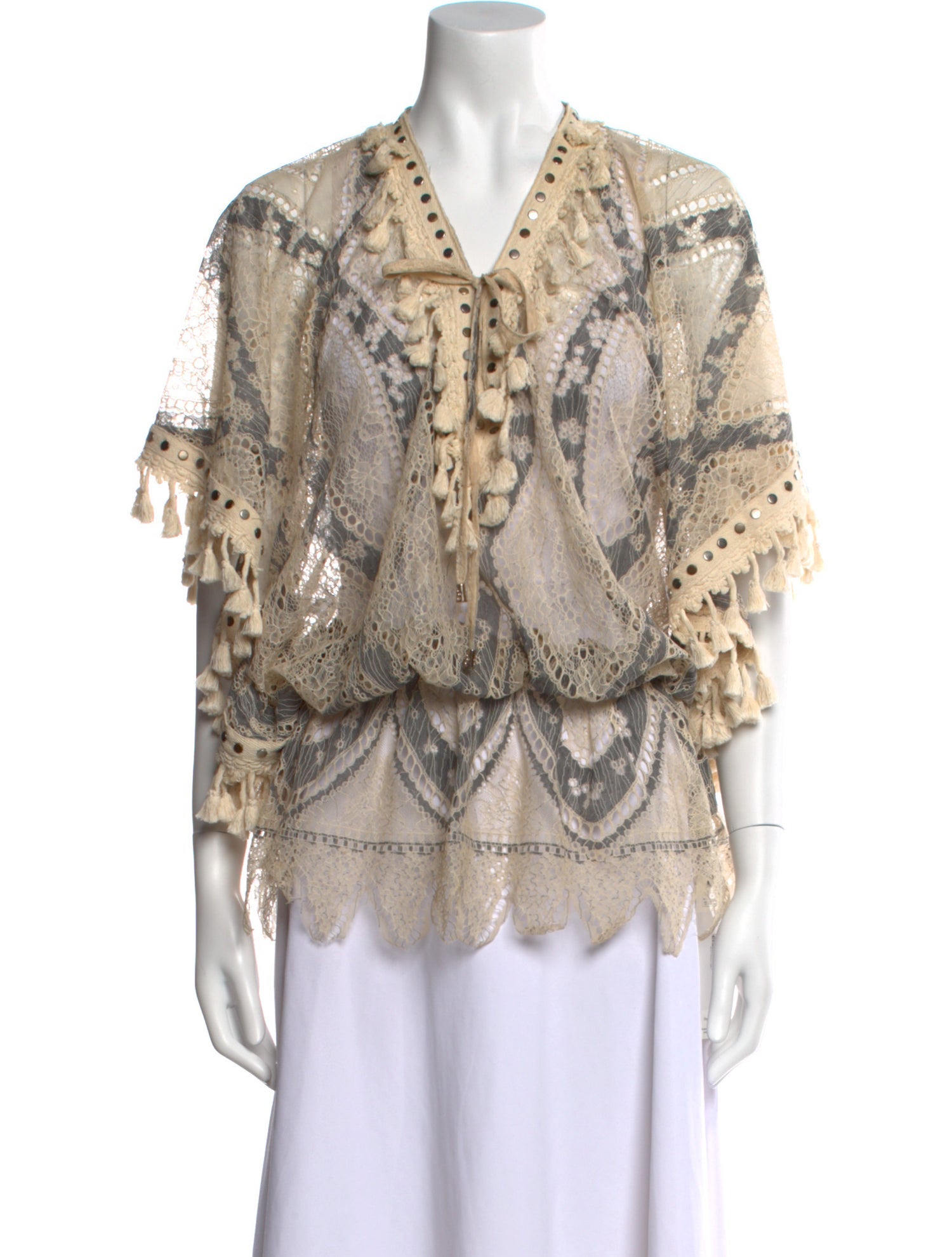 Vanita Rosa Lace Pattern V-Neck Sweater