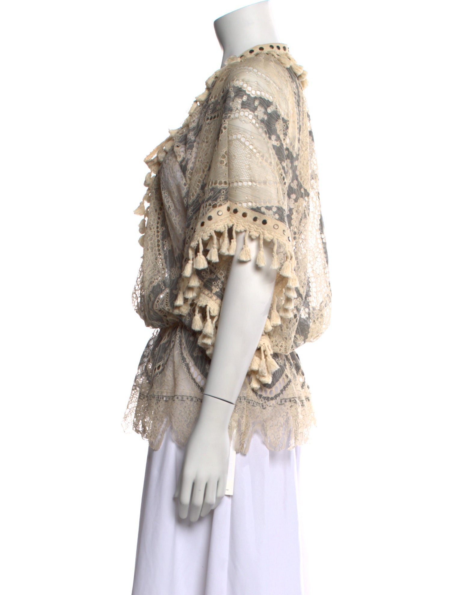 Vanita Rosa Lace Pattern V-Neck Sweater