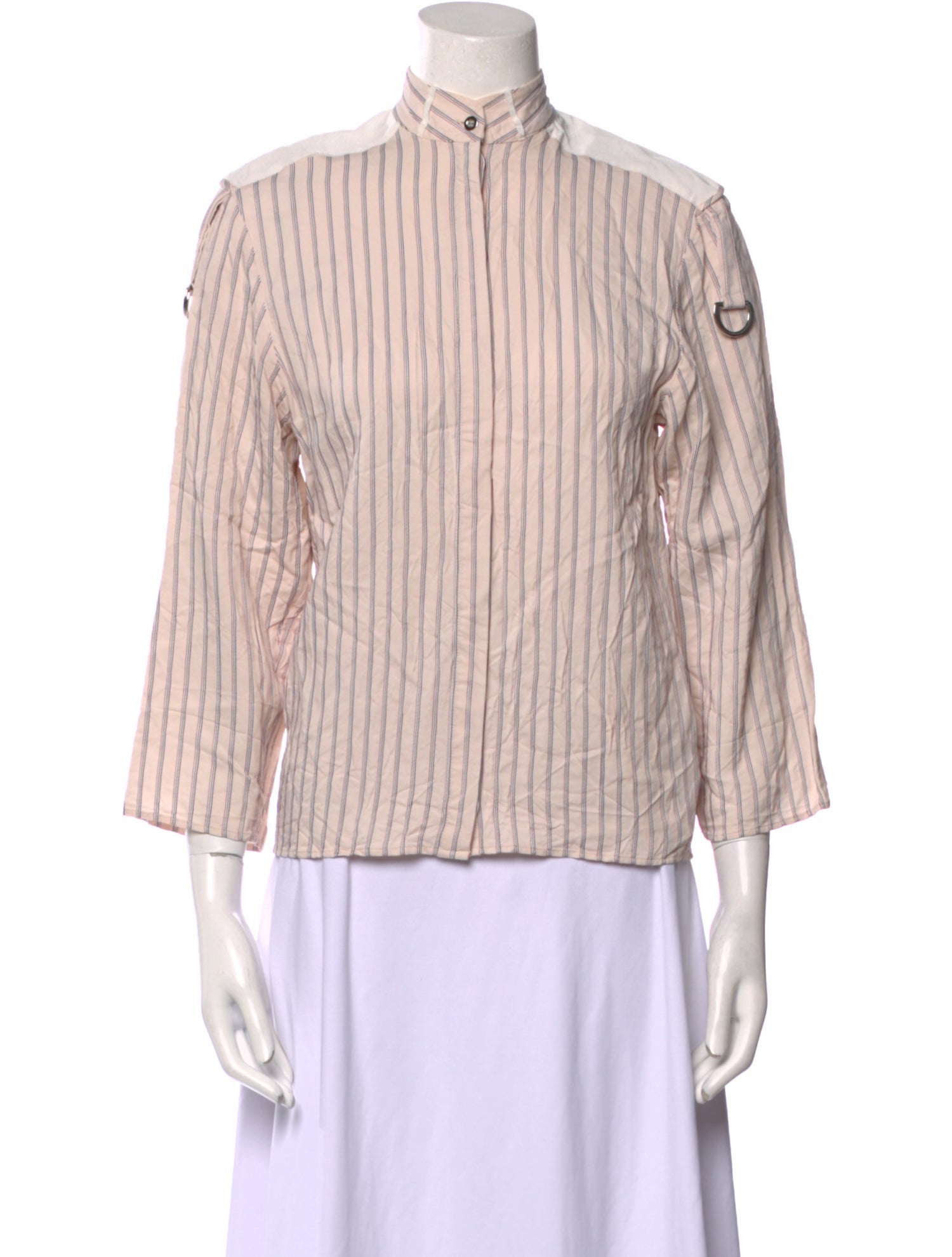 Victoria Victoria Beckham Striped Mock Neck Button-Up Top