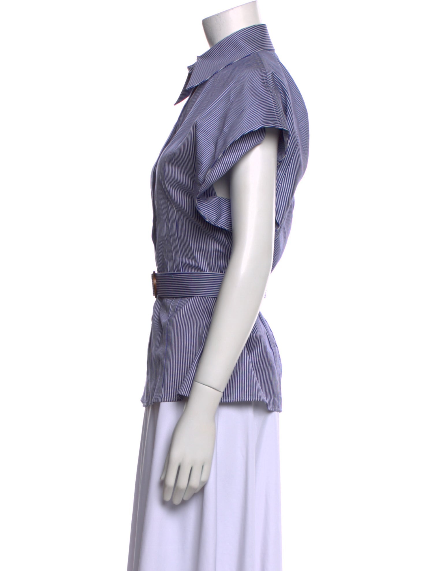 Victoria Victoria Beckham Striped Short Sleeve Button-Up Top