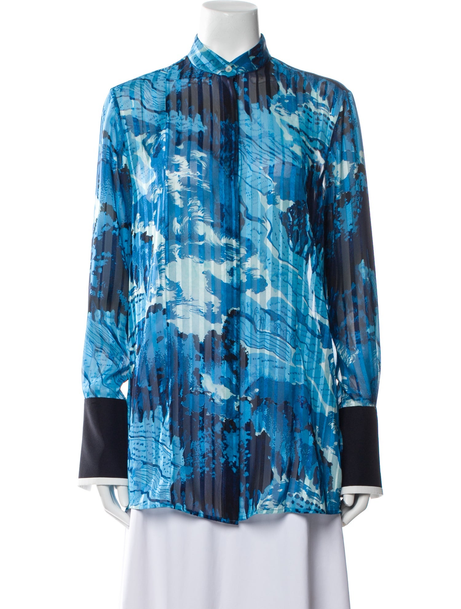 Victoria Victoria Beckham Printed Mock Neck Button-Up Top