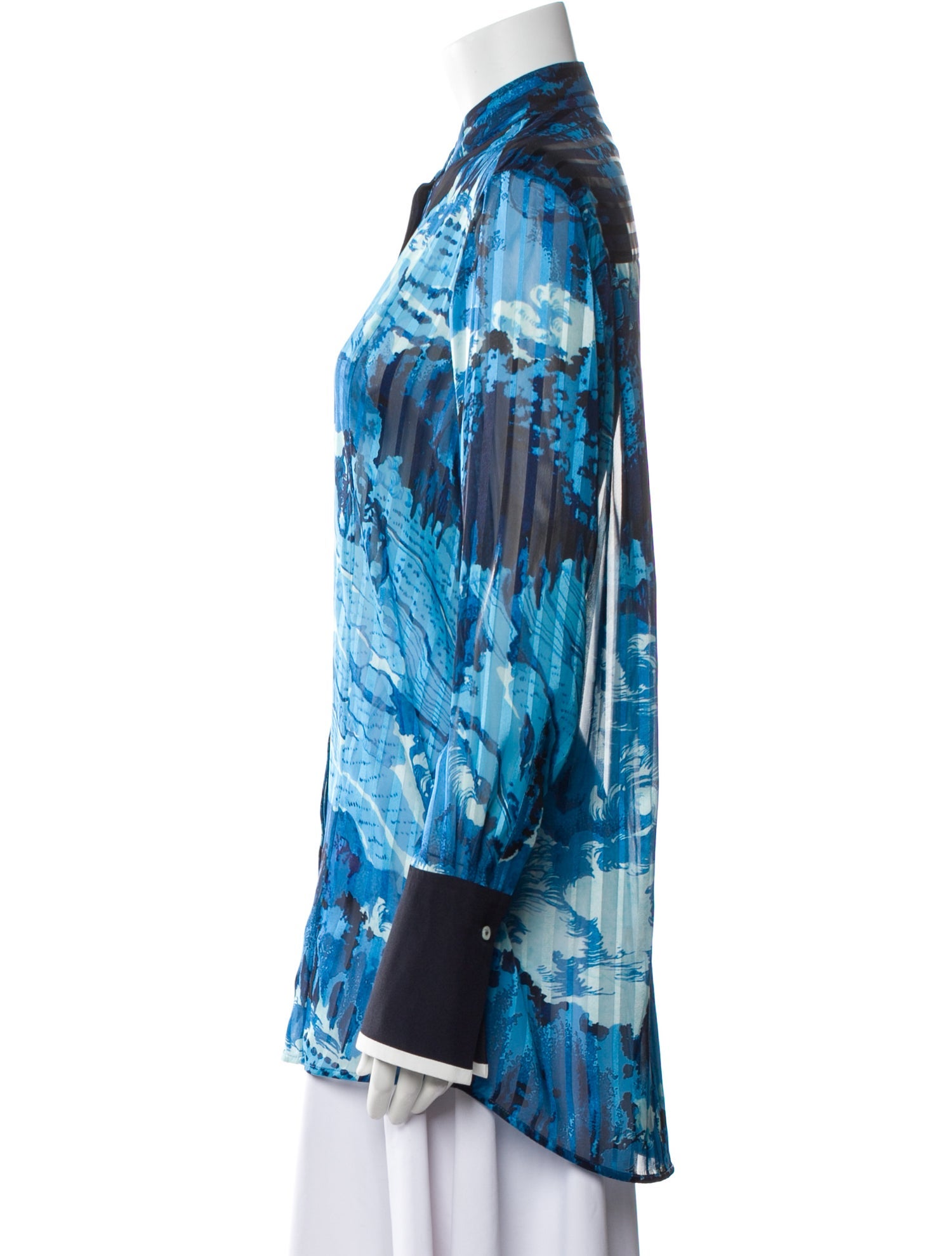 Victoria Victoria Beckham Printed Mock Neck Button-Up Top