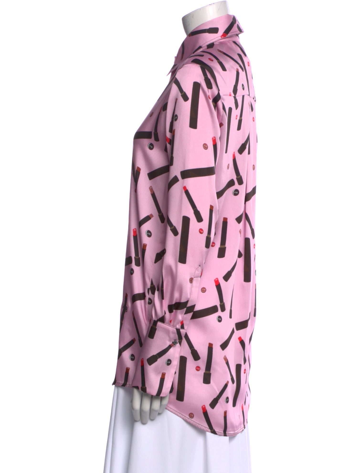 Victoria Victoria Beckham Printed Long Sleeve Button-Up Top w/ Tags