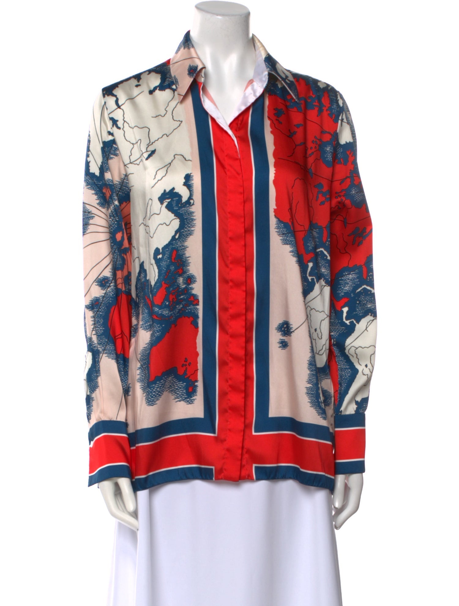 Victoria Victoria Beckham Printed Long Sleeve Button-Up Top
