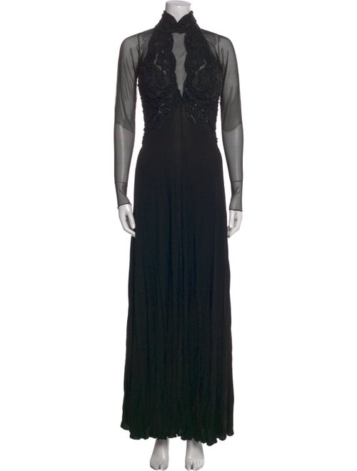 Vicky Tiel Mock Neck Long Dress