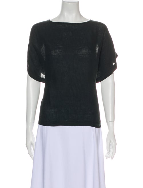 Black Crane Linen Bateau Neckline T-Shirt Black
