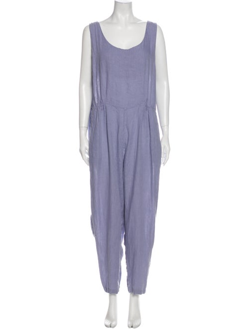 Black Crane Linen Scoop Neck Jumpsuit Black