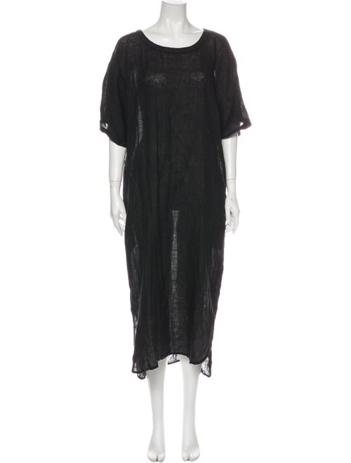 Black Crane Linen Midi Length Dress Black
