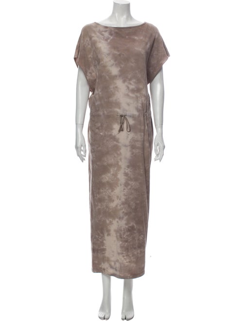 Black Crane Tie-Dye Print Long Dress Black