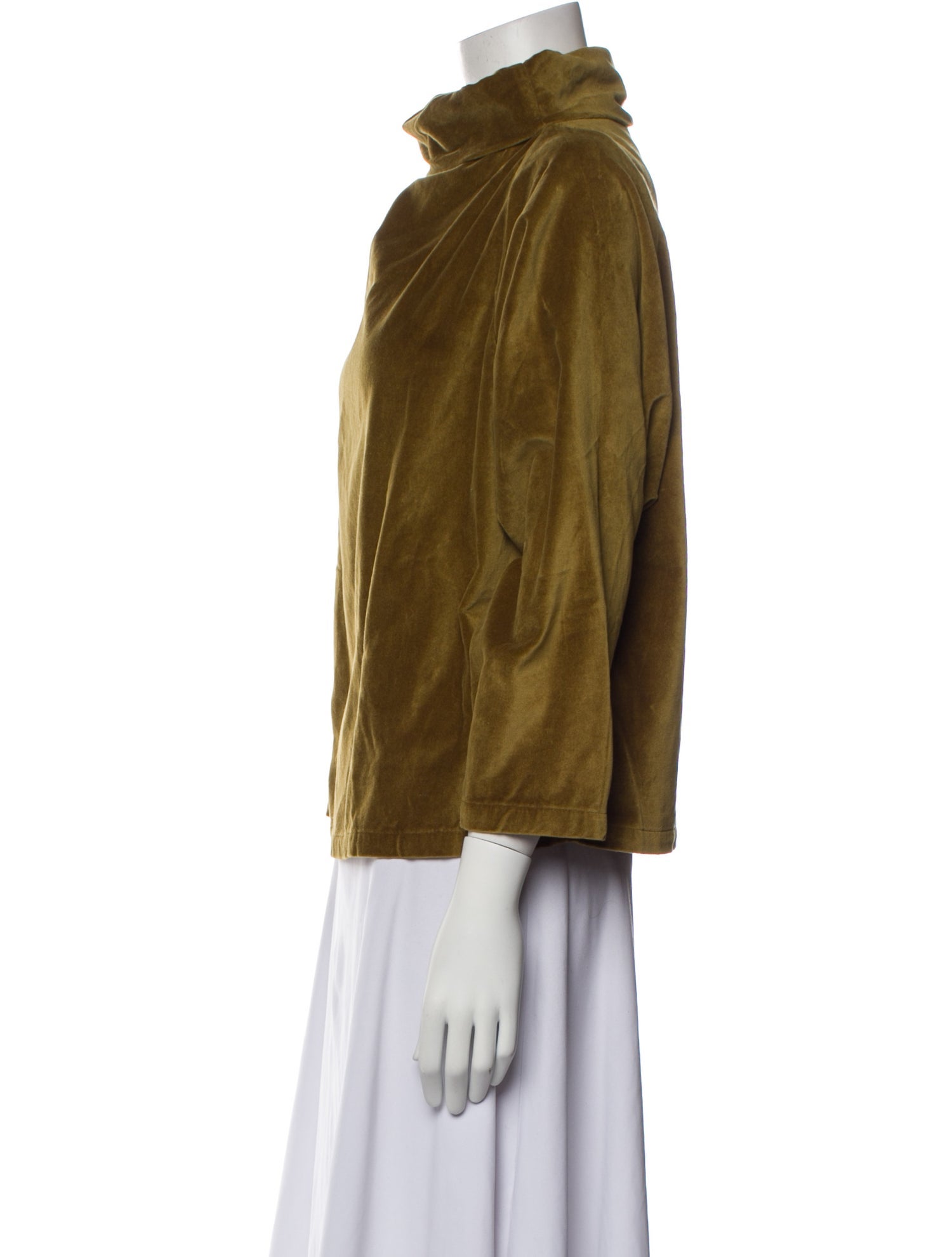 Black Crane Mock Neck Three-Quarter Sleeve Blouse