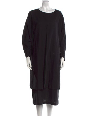 Black Crane Scoop Neck Midi Length Dress