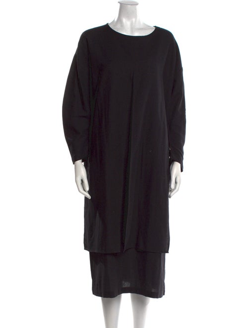 Black Crane Scoop Neck Midi Length Dress