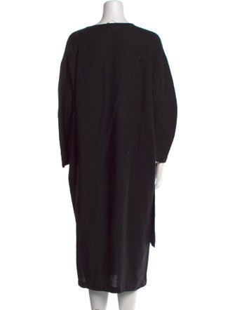 Black Crane Scoop Neck Midi Length Dress