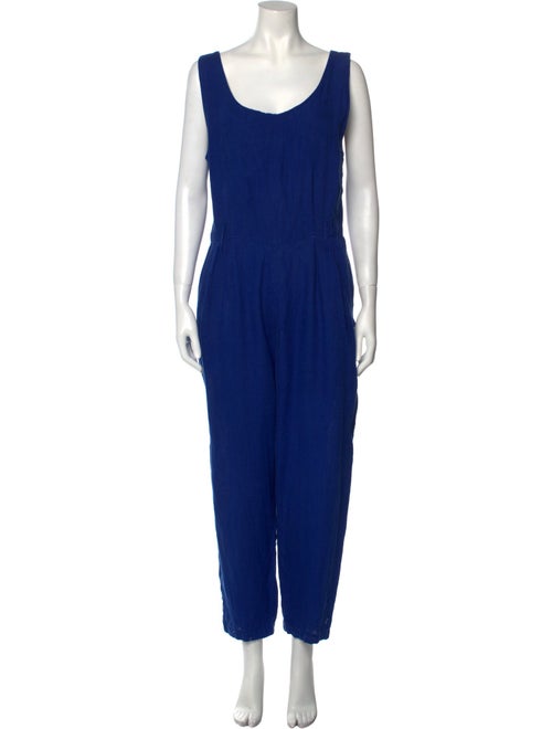 Black Crane Linen Scoop Neck Jumpsuit