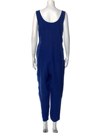 Black Crane Linen Scoop Neck Jumpsuit