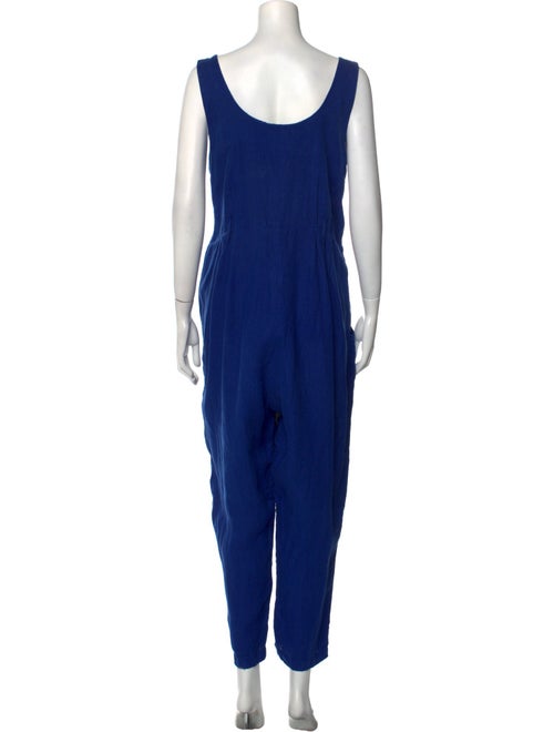 Black Crane Linen Scoop Neck Jumpsuit