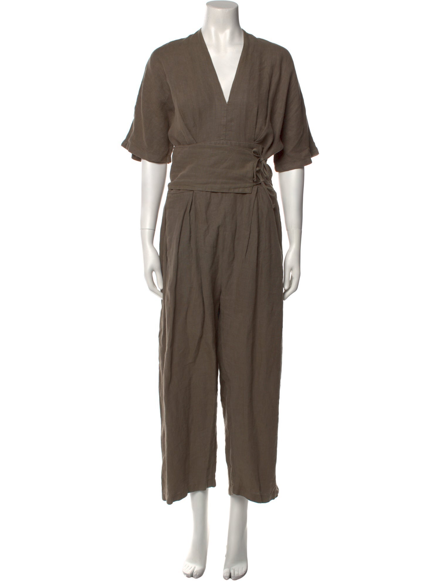 Black Crane Linen V-Neck Jumpsuit