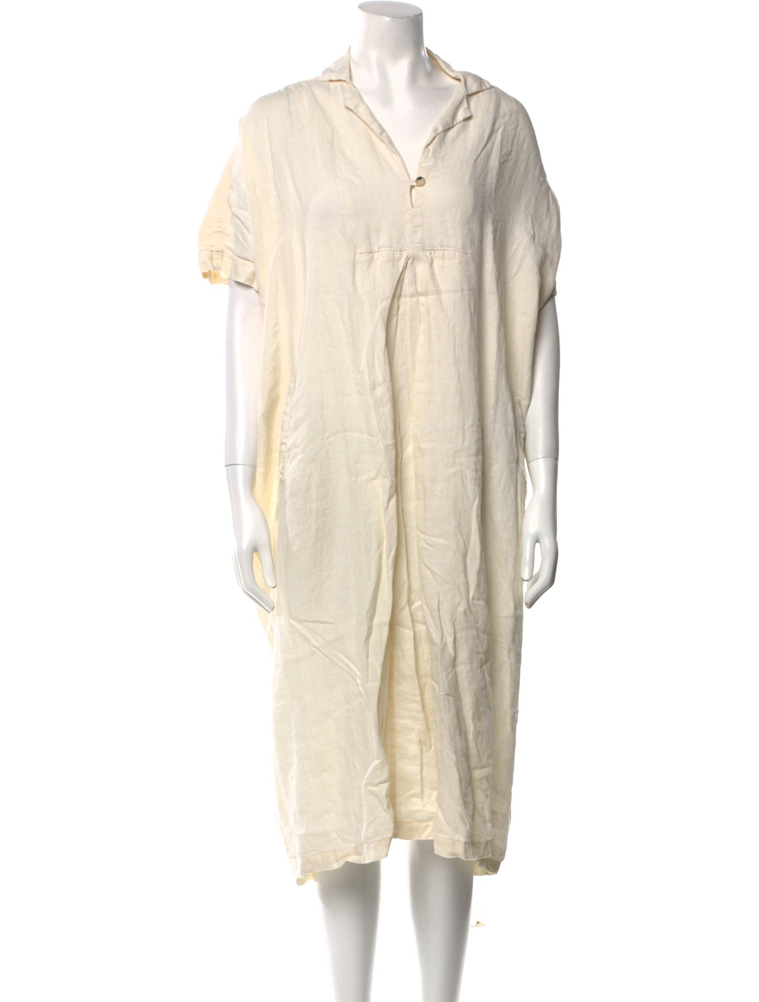 Black Crane Linen Midi Length Dress