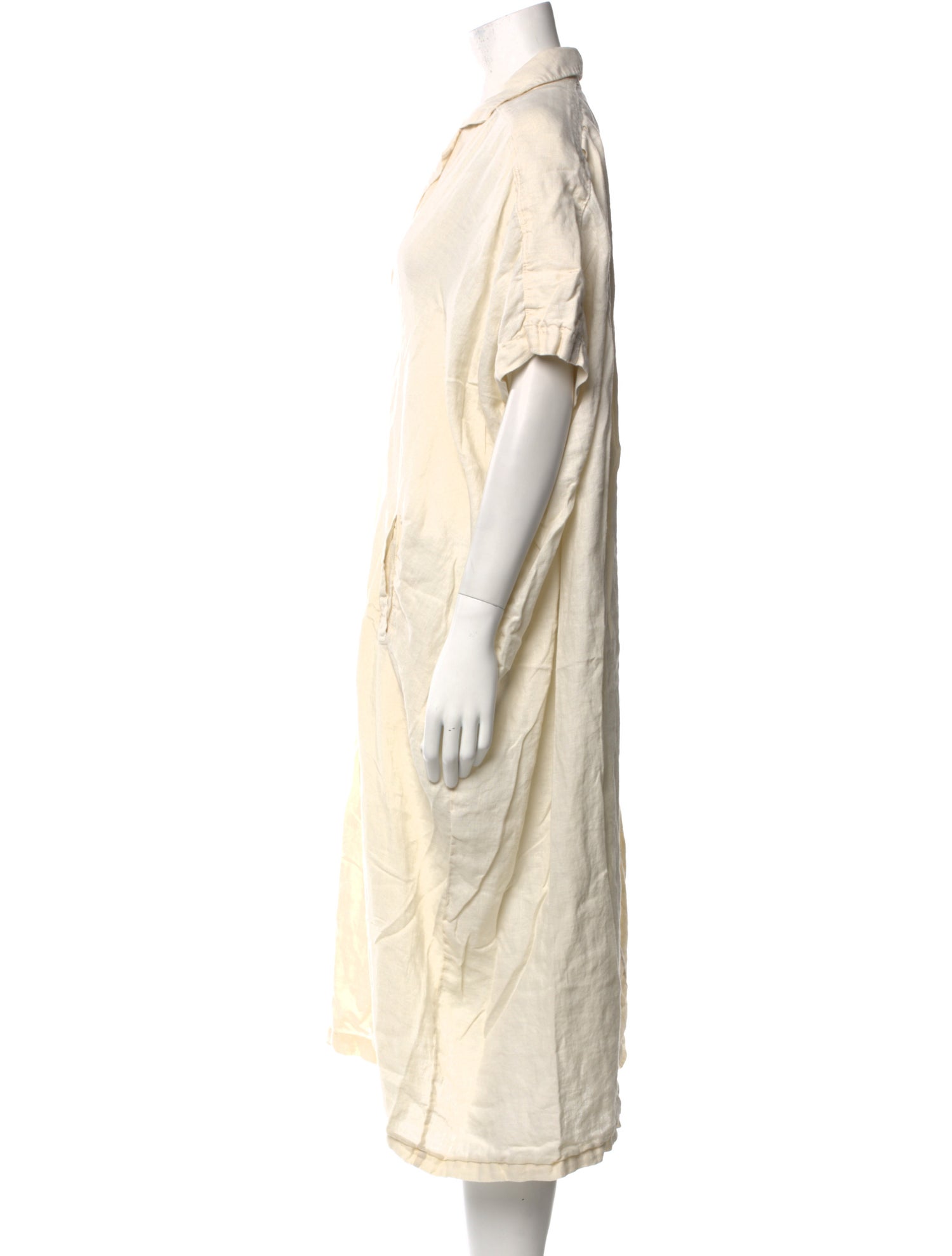 Black Crane Linen Midi Length Dress