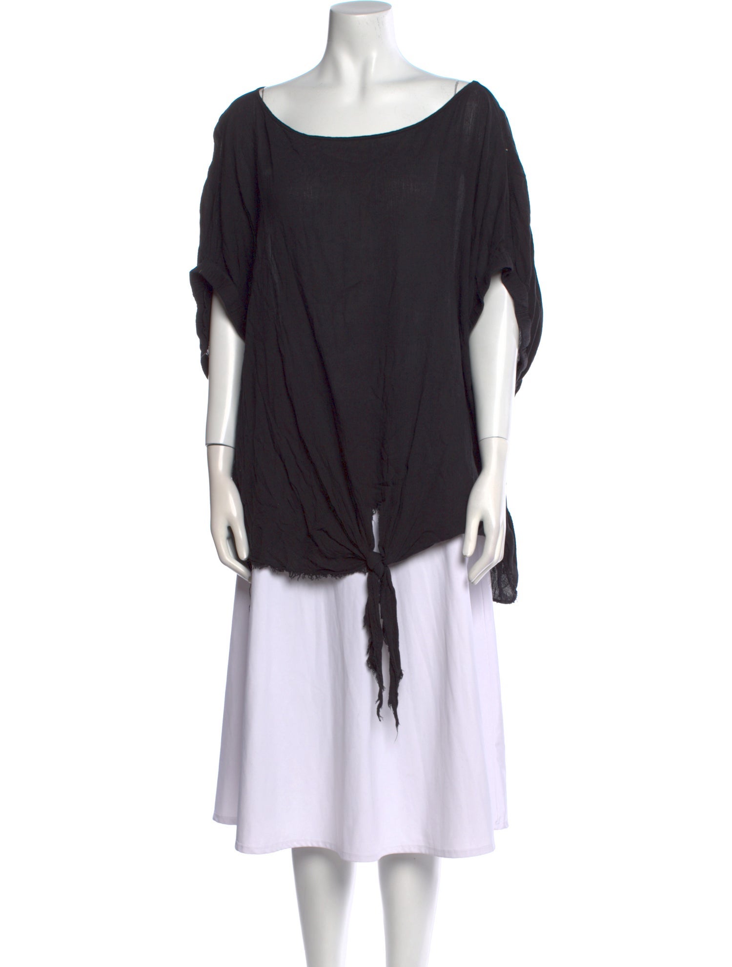 Black Crane Bateau Neckline Three-Quarter Sleeve Tunic
