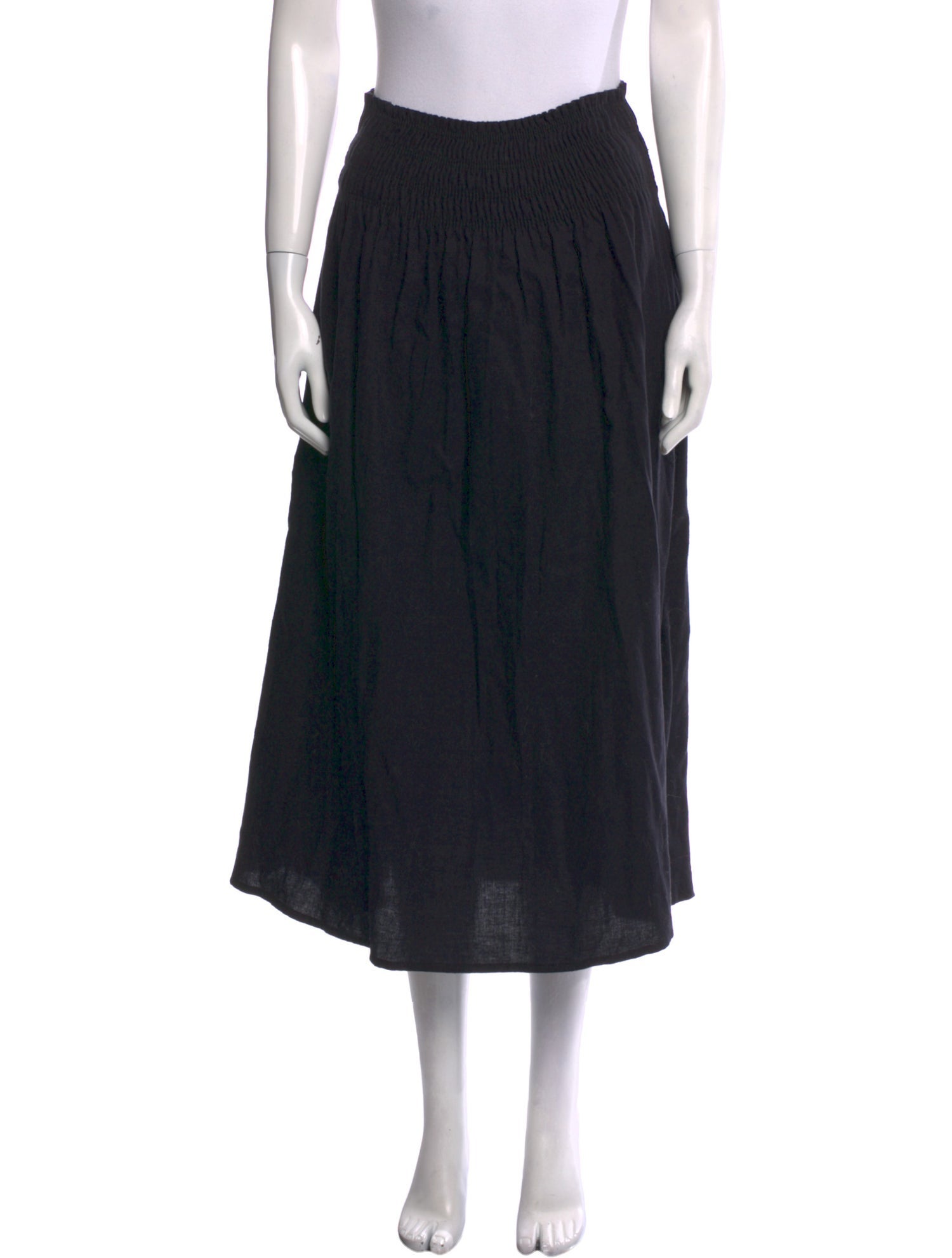Black Crane Pleated Accents Midi Length Skirt