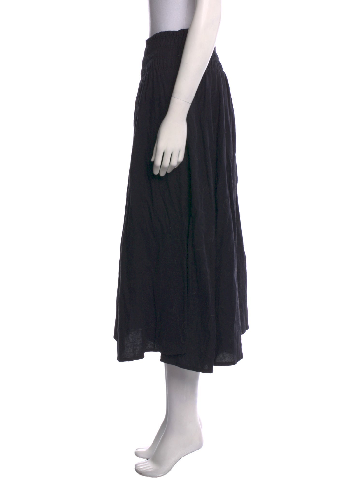 Black Crane Pleated Accents Midi Length Skirt