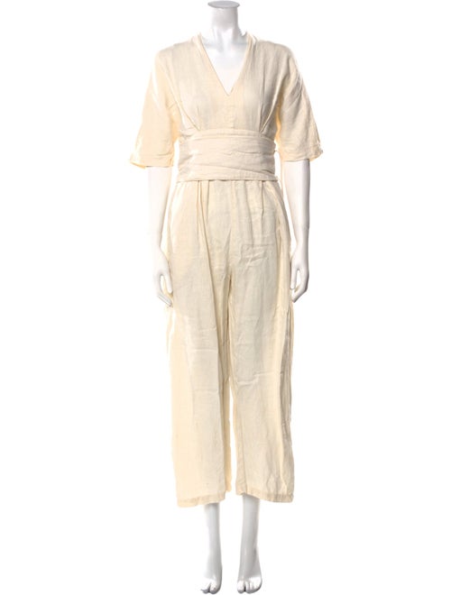 Black Crane Linen V-Neck Jumpsuit