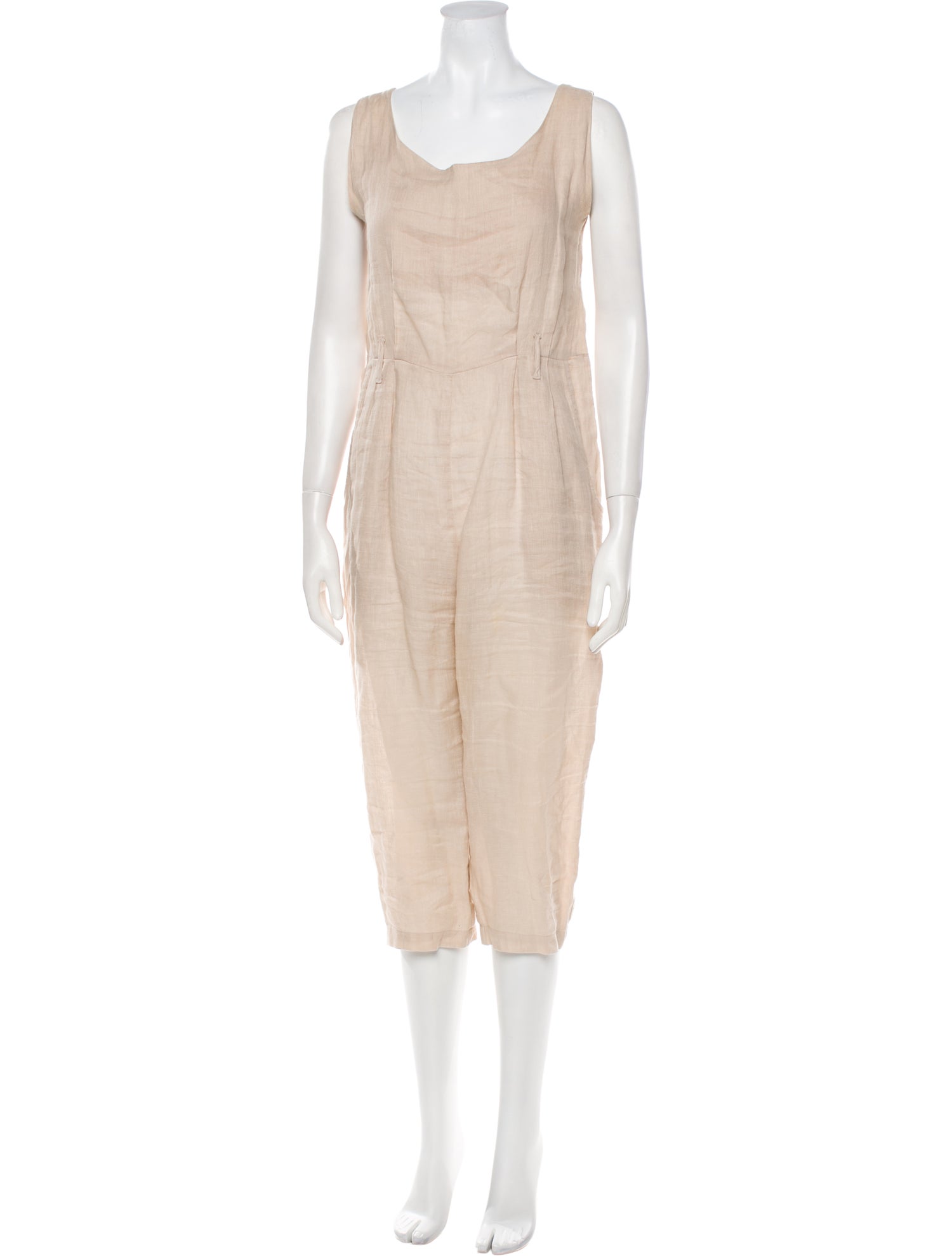 Black Crane Linen Scoop Neck Jumpsuit